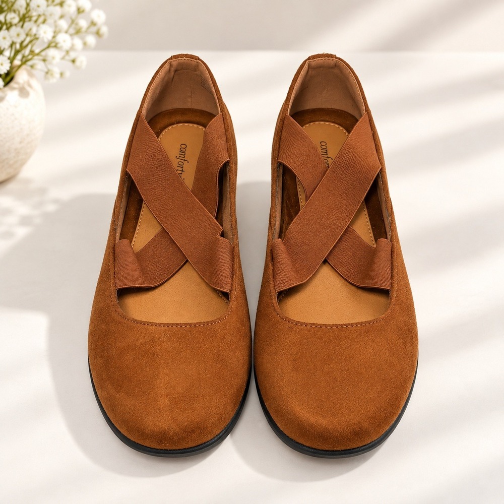 Comfortview Stacia Brown Mary Janes Mocha Ballet Strap Flats 7.5 Comfort Shoes
